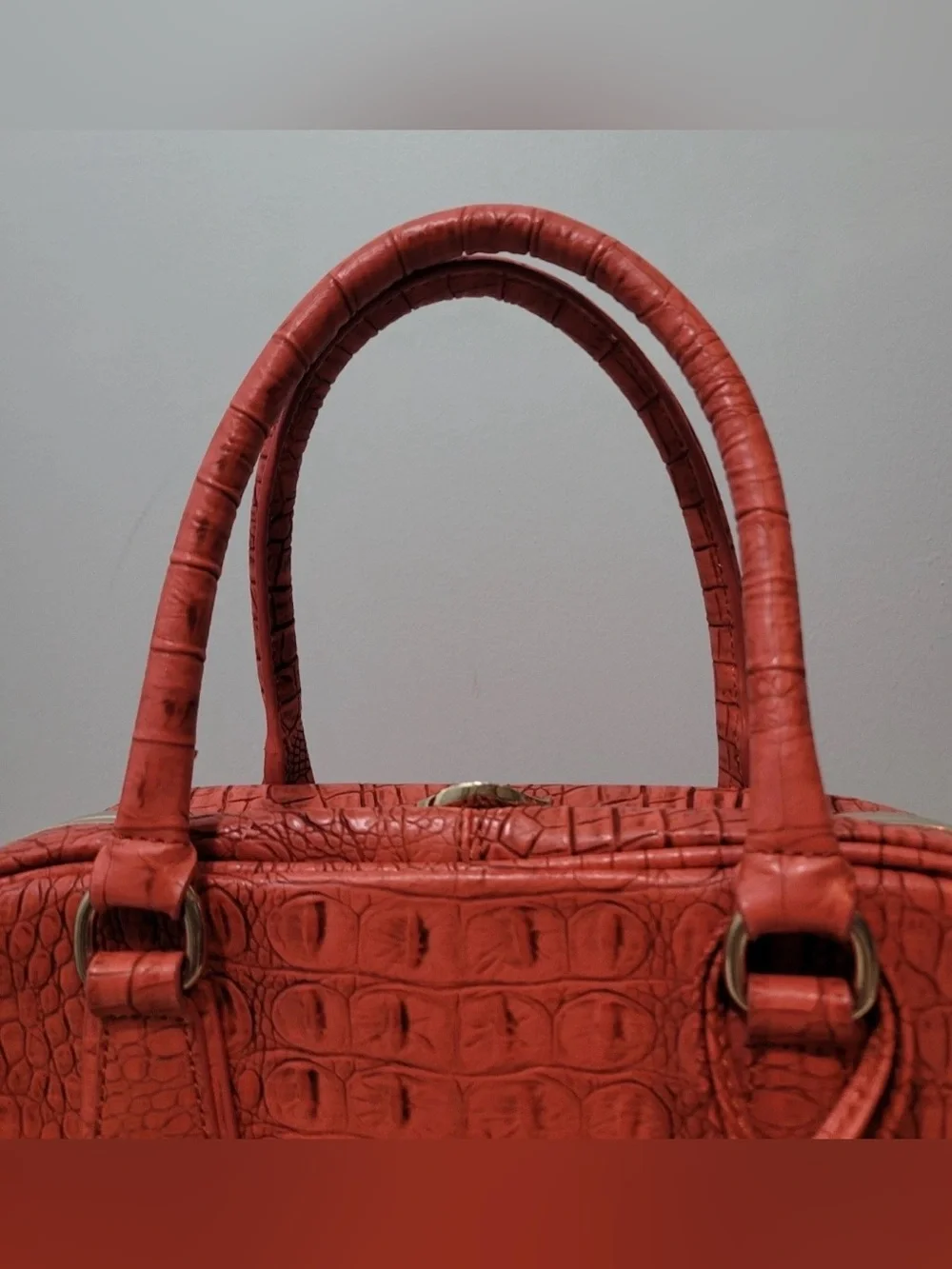 Croc Embossed Crossbody Satchel Bag Orange Faux Leather Shoulder Purse